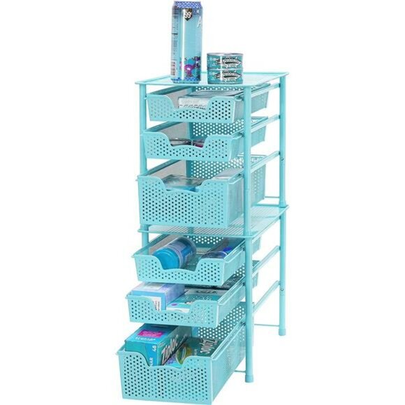Simple Houseware Stackable 3 Tier Sliding Basket Organizer Drawer, Turquoise - Picture 4 of 6